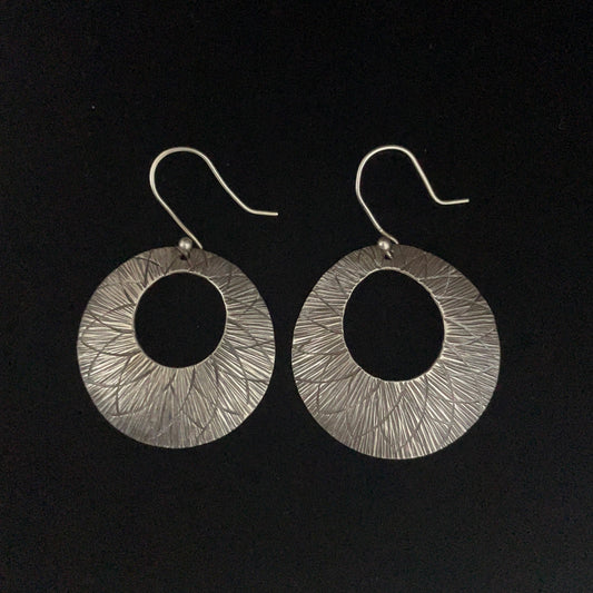 Hand Made & Etched Silver Earrings.