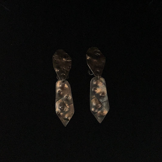 Brutalist Copper Oxidised Clip on Earrings