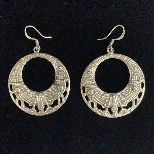 Large Silver Embossed Circle Earrings